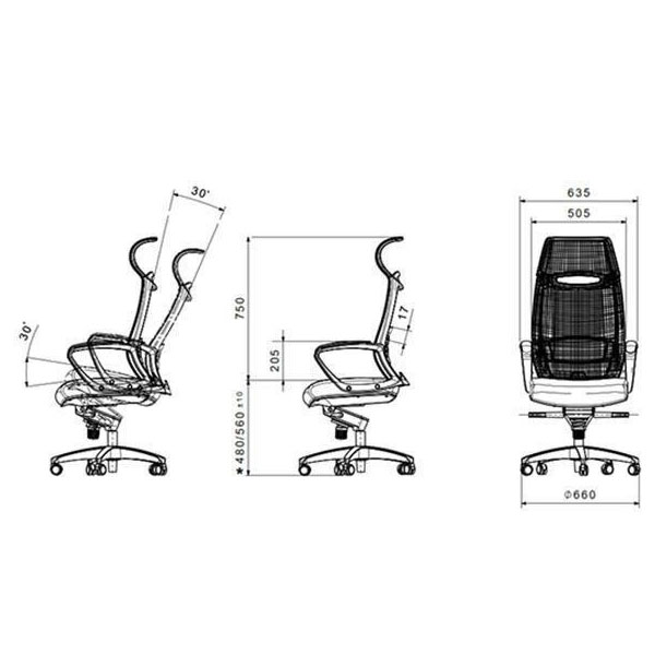 ابعاد صندلی مدیریتی لیو مدل i91G