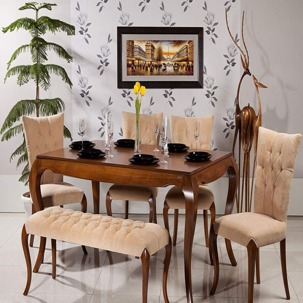 ست ناهار خوری زیبا 6 نفره به همراه 4 عدد صندلی و یک نیمکت