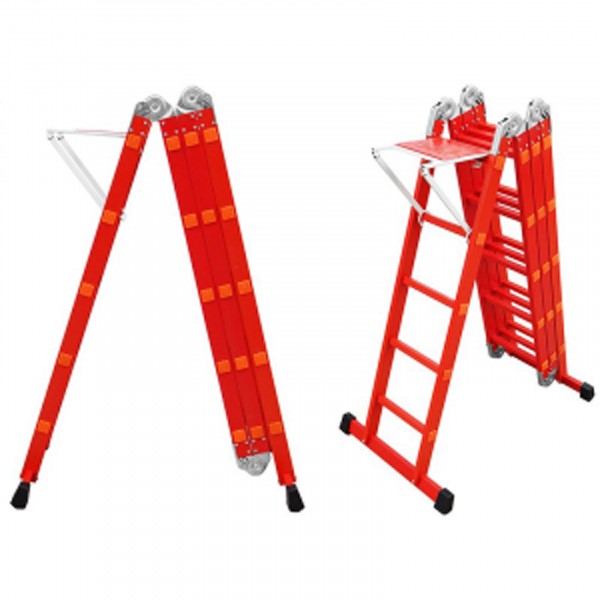 نردبان سه تکه به رنگ قرمز-در حالت جمع شده 