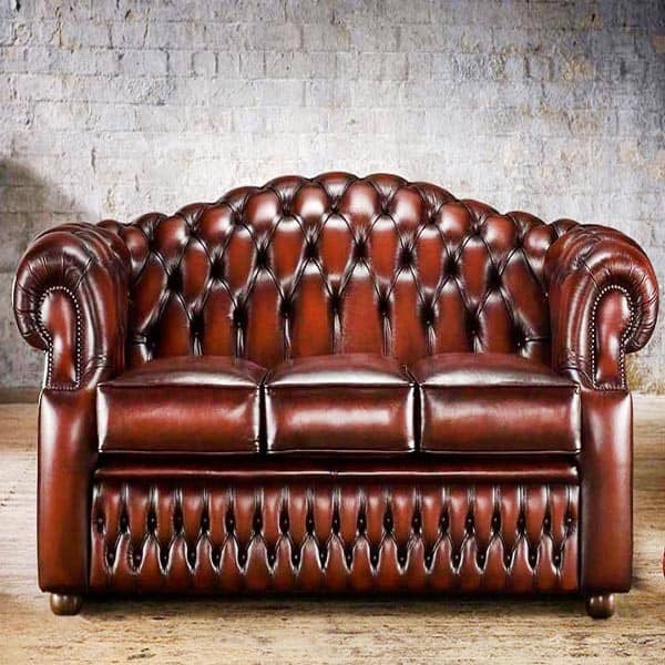 مبل اداری سه نفره چرمی قرمز رنگ