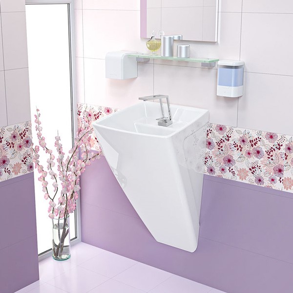 آینه روشویی سفید- دیوار یا رنگ بنفش و سفید