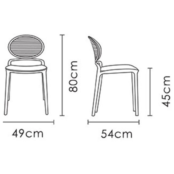 نمودار طراحی و ابعاد صندلی پلاستیکی بدون دسته ماکان نظری مدل N494