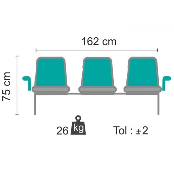 ابعاد صندلی انتظار سه‌نفره میدا آرام گستر مدل 400MN00 