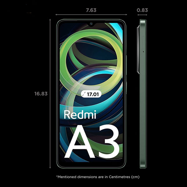 ابعاد گوشی شیائومی Redmi A3 حافظه 128 و رم 4 گیگابایت