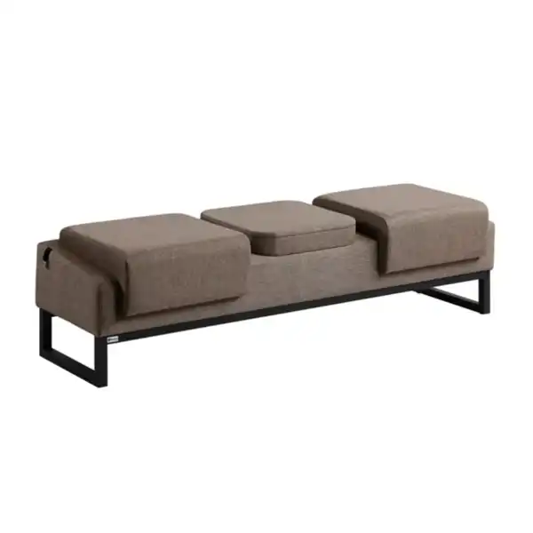 مبل اداری دو نفره با روکش پارچه‌ای طوسی و پایه فلزی مشکی