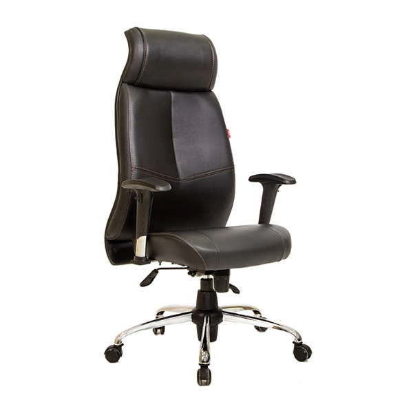 صندلی کارشناسی لوکس با روکش چرم مشکی و پایه کروم متحرک