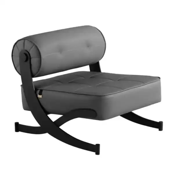 مبل یک نفره بدون دسته با روکش چرم طوسی و پایه فلزی مشکی