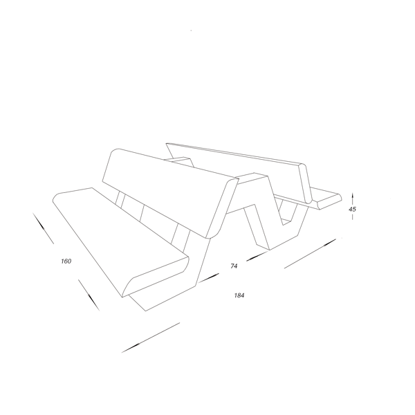 نیمکت پشتی دار دورا با لبه نیم گرد دوبل مدل B122 DOUBLE