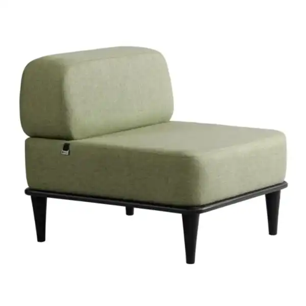 مبل اداری بدون دسته با روکش چرم سبز و پایه چوبی