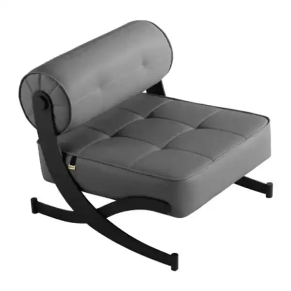 مبل یک نفره بدون دسته با روکش چرم طوسی و پایه فلزی مشکی