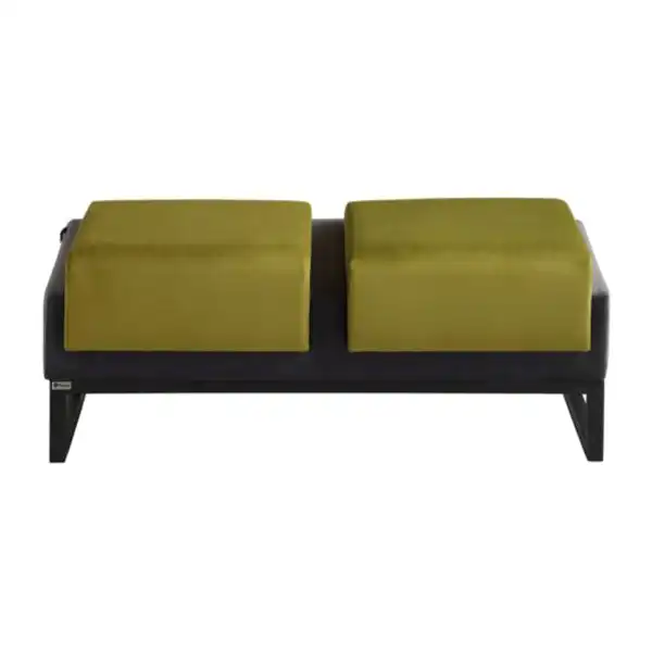 مبل اداری دو نفره با روکش چرم دو رنگ سبز و مشکی با پایه فلزی مشکی