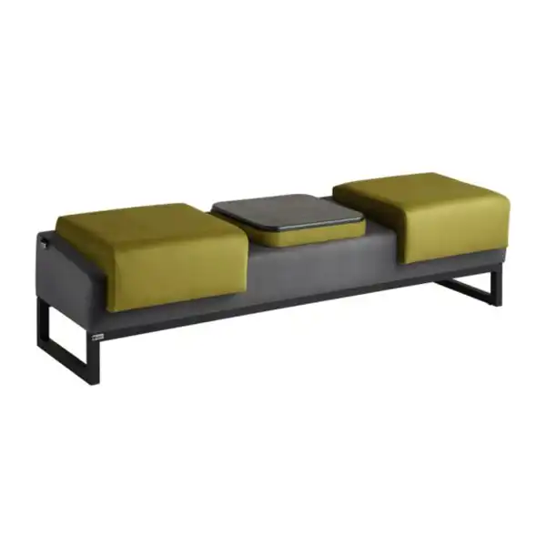 مبل اداری دو نفره با روکش چرم دو رنگ سبز و مشکی با پایه فلزی مشکی