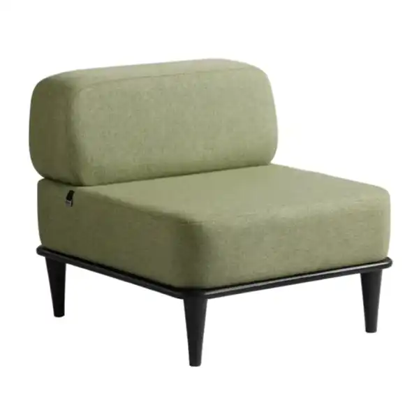 مبل اداری بدون دسته با روکش چرم سبز و پایه چوبی