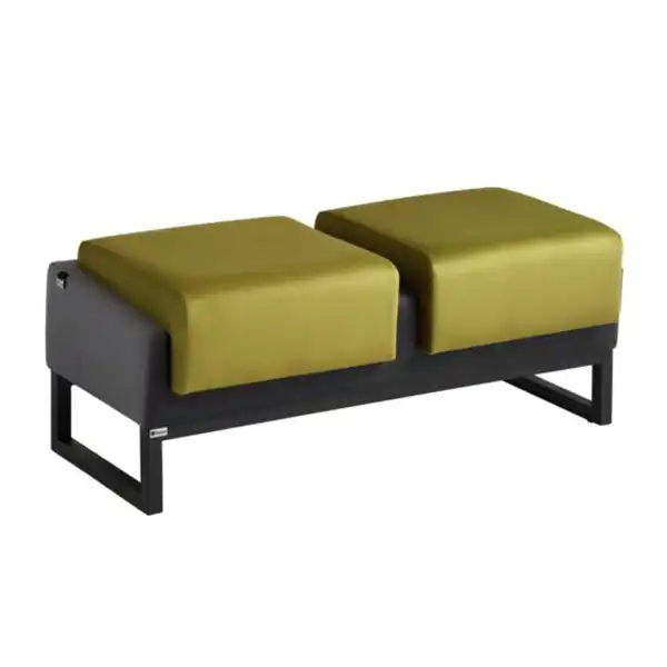 مبل اداری دو نفره با روکش چرم دو رنگ سبز و مشکی با پایه فلزی مشکی