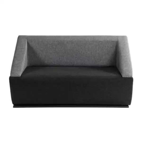 مبل اداری دو نفره با روکش پارچه‌ای طوسی مشکی و پایه فلز مشکی