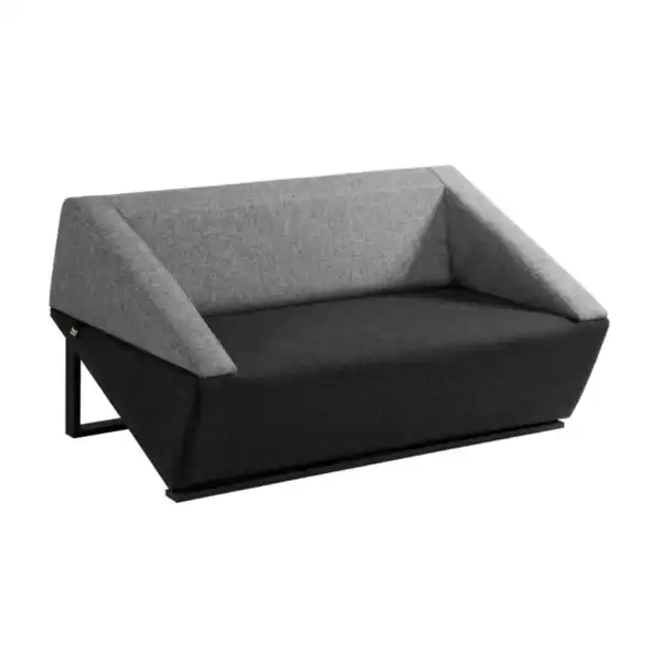 مبل اداری دو نفره با روکش پارچه‌ای طوسی مشکی و پایه فلز مشکی