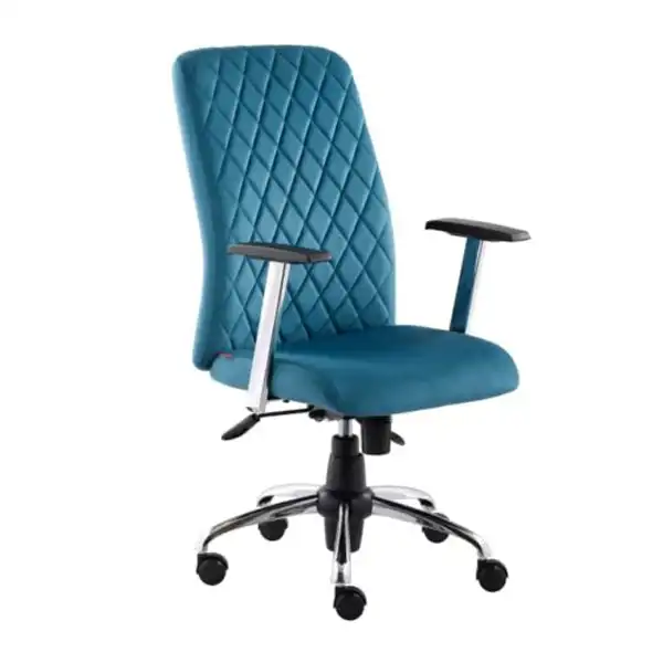 صندلی کارشناسی چرخ دار رنگ آبی کروم