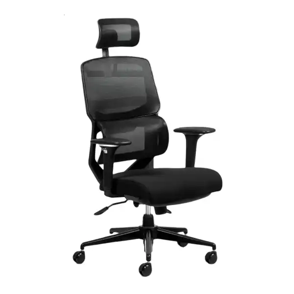 صندلی مدیریت پشت توری با محافظ گردن رنگ مشکی و پایه کروم