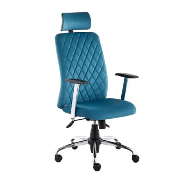 صندلی مدیریتی رنگ آبی کروم چرخ دار