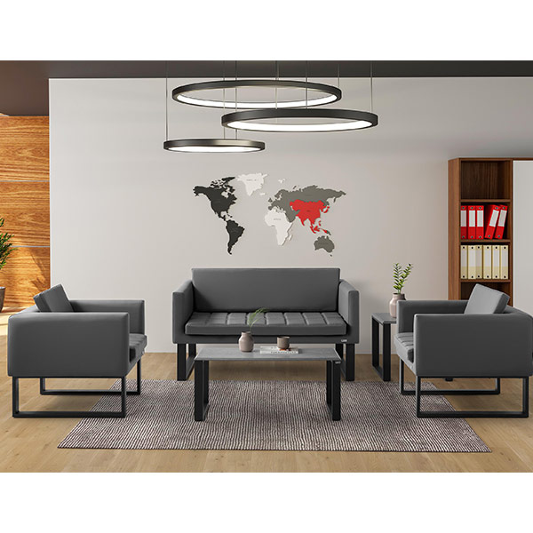 مبل اداری دو نفره با روکش چرم طوسی و پایه مشکی