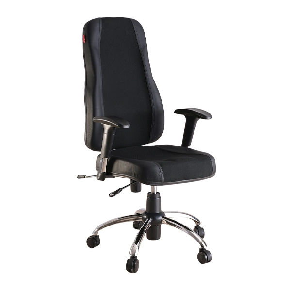 صندلی کارشناسی با روکش چرم و پارچه مشکی و پایه متحرک