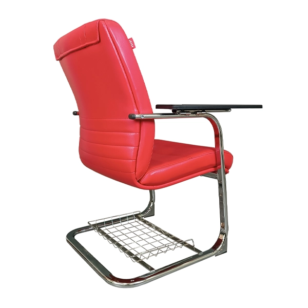صندلی دسته تحریر دار قرمز با سبد زیر صندلی از نمای پشت