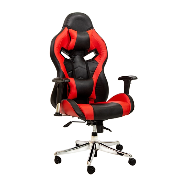 صندلی گیمینگ با روکش چرم قرمز به همراه پشتی