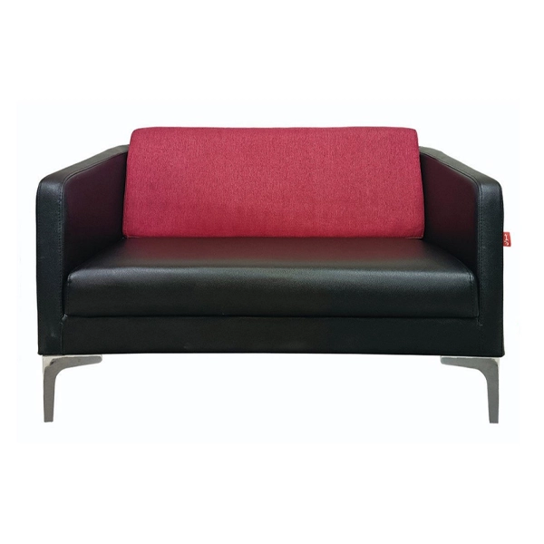 مبل اداری دو نفره با روکش چرم مشکی و پشتی قرمز