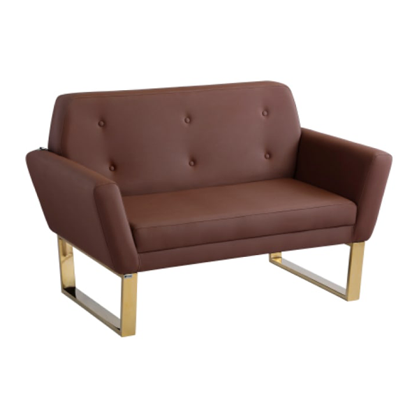 مبل اداری دو نفره با روکش چرم قهوه‌ای و پایه طلایی
