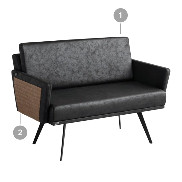 مبل اداری دو نفره با روکش چرم مشکی و قهوهای با پایه فلزی مشکی