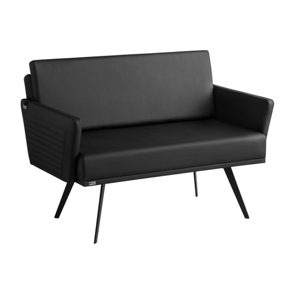 مبل اداری دو نفره با روکش چرم مشکی و پایه فلزی مشکی