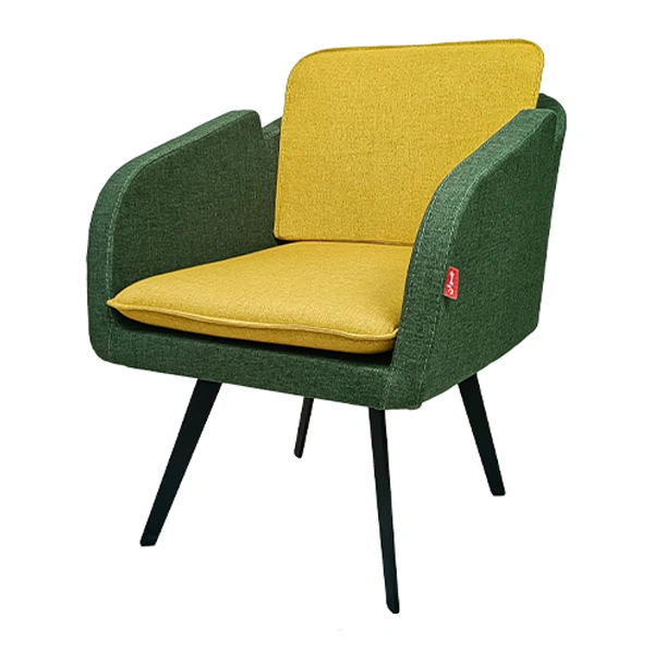 مبل اداری یک نفره با روکش پارچه ای رنگ سبز و زرد با پایه H