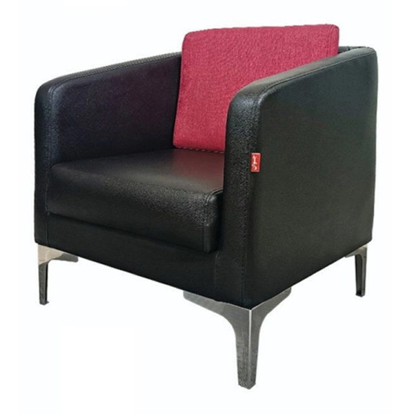 مبل اداری یک نفره با روکش چرم مشکی و پشتی قرمز