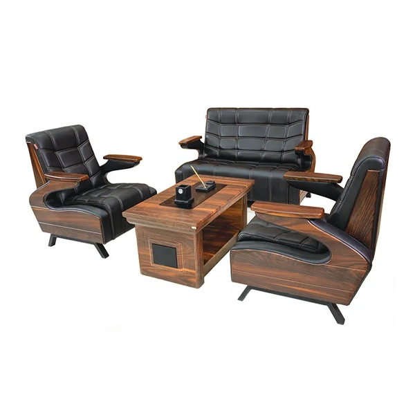 مبل اداری دونفره با روکش چرم مشکی در ست مبلمان