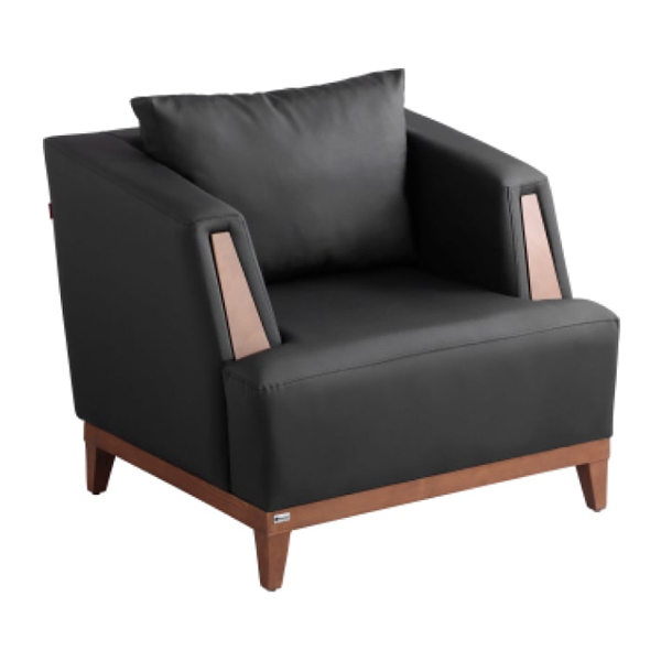 مبل اداری یک نفره مشکی با پایه‌های چوبی