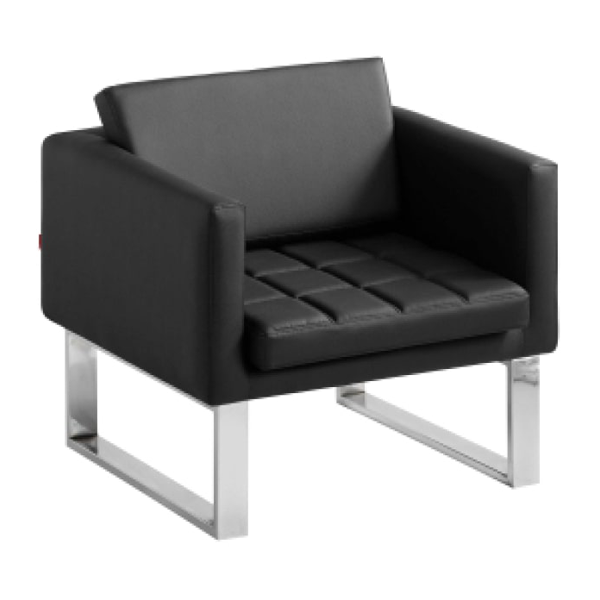 مبل اداری یک نفره با روکش چرم مشکی و پایه کروم