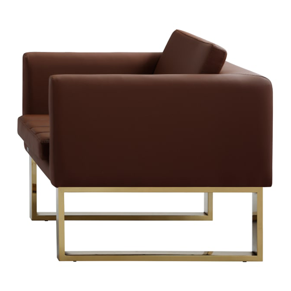 مبل اداری یک نفره با روکش چرم قهوه‌ای و پایه طلایی