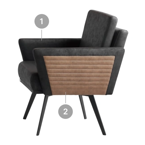 مبل اداری یک نفره با روکش چرم مشکی و قهوهای و پایه فلز مشکی