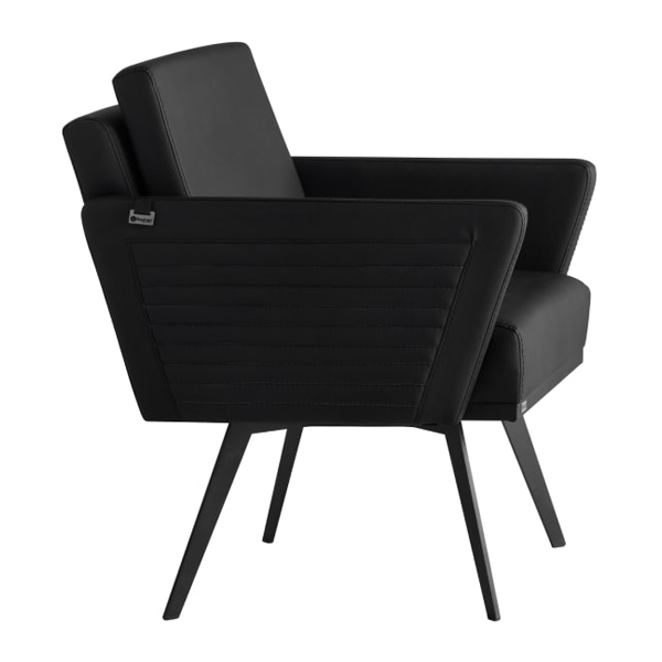 مبل اداری یک نفره با روکش چرم مشکی و پایه فلز مشکی