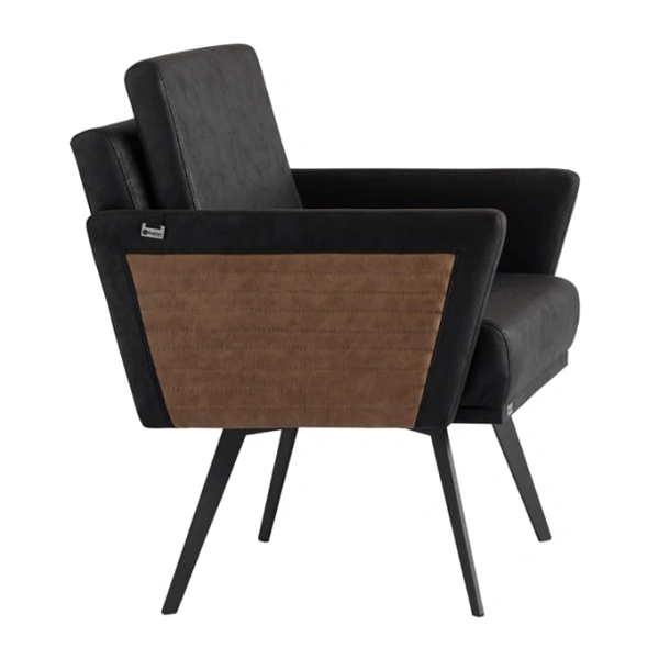 مبل اداری یک نفره با روکش چرم مشکی و قهوهای و پایه فلز مشکی