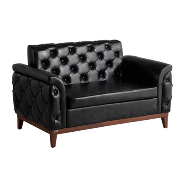 مبل اداری دو نفره با روکش چرم مشکی و پایه چوب