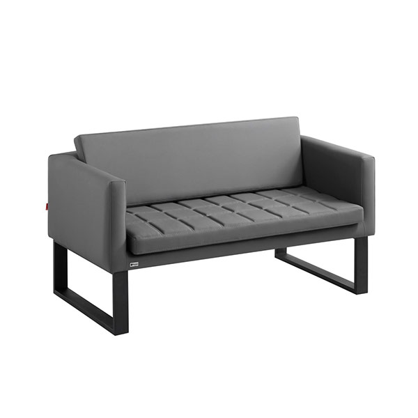 مبل اداری دو نفره با روکش چرم طوسی و پایه مشکی