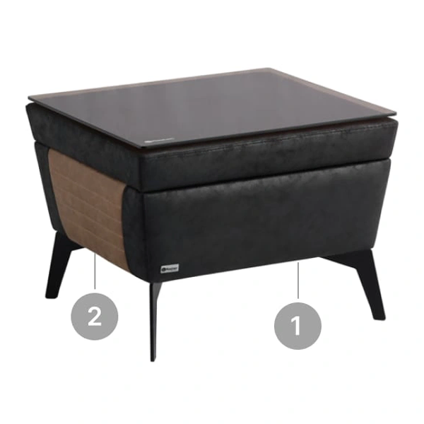 میز عسلی اداری با روکش چرم مشکی و قهوهای با صفحه شیشهای