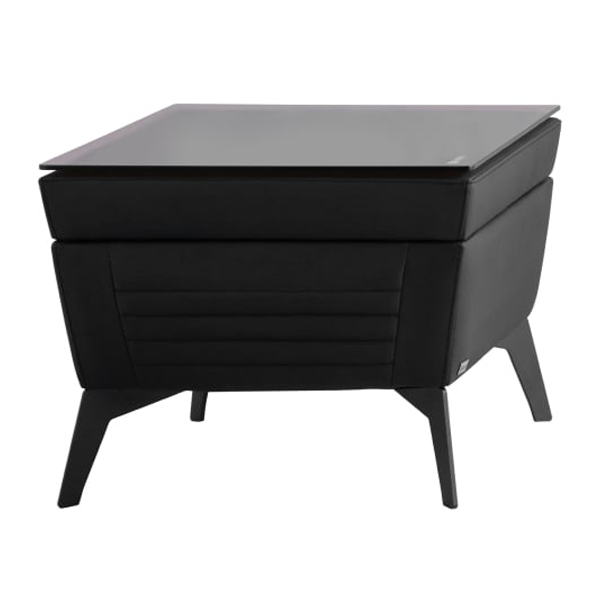 میز عسلی اداری با روکش چرم مشکی و صفحه شیشهای