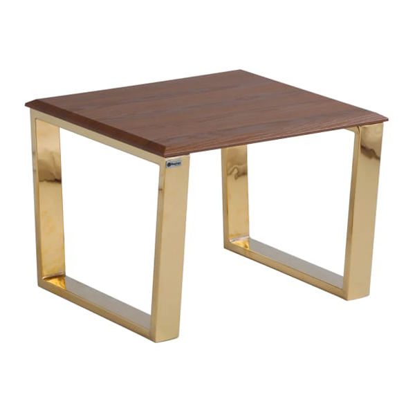 میز عسلی کوچک با صفحه ام‌دی‌اف قهوه‌ای و پایه طلایی